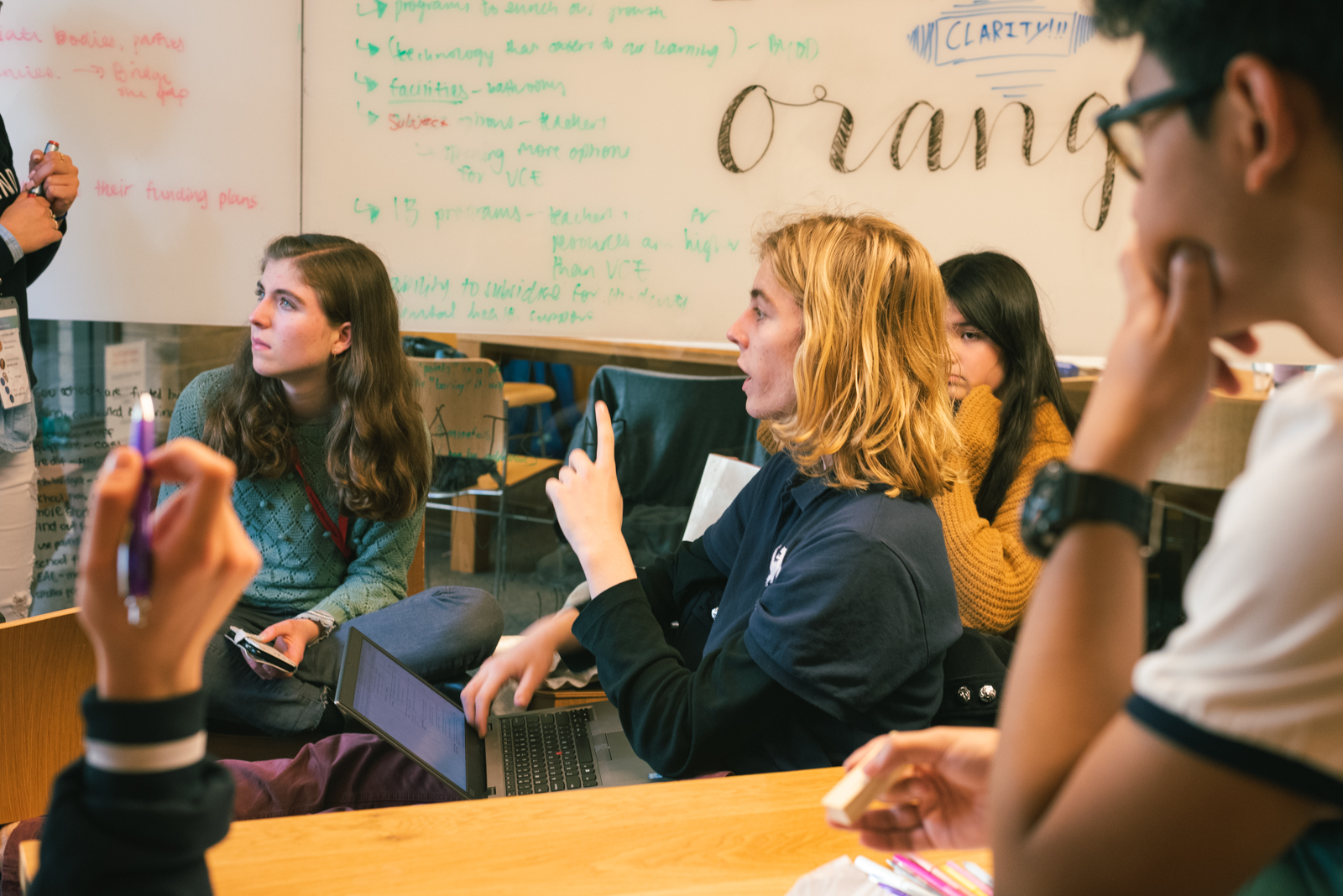 Students participating at Congress with the Minister for Education